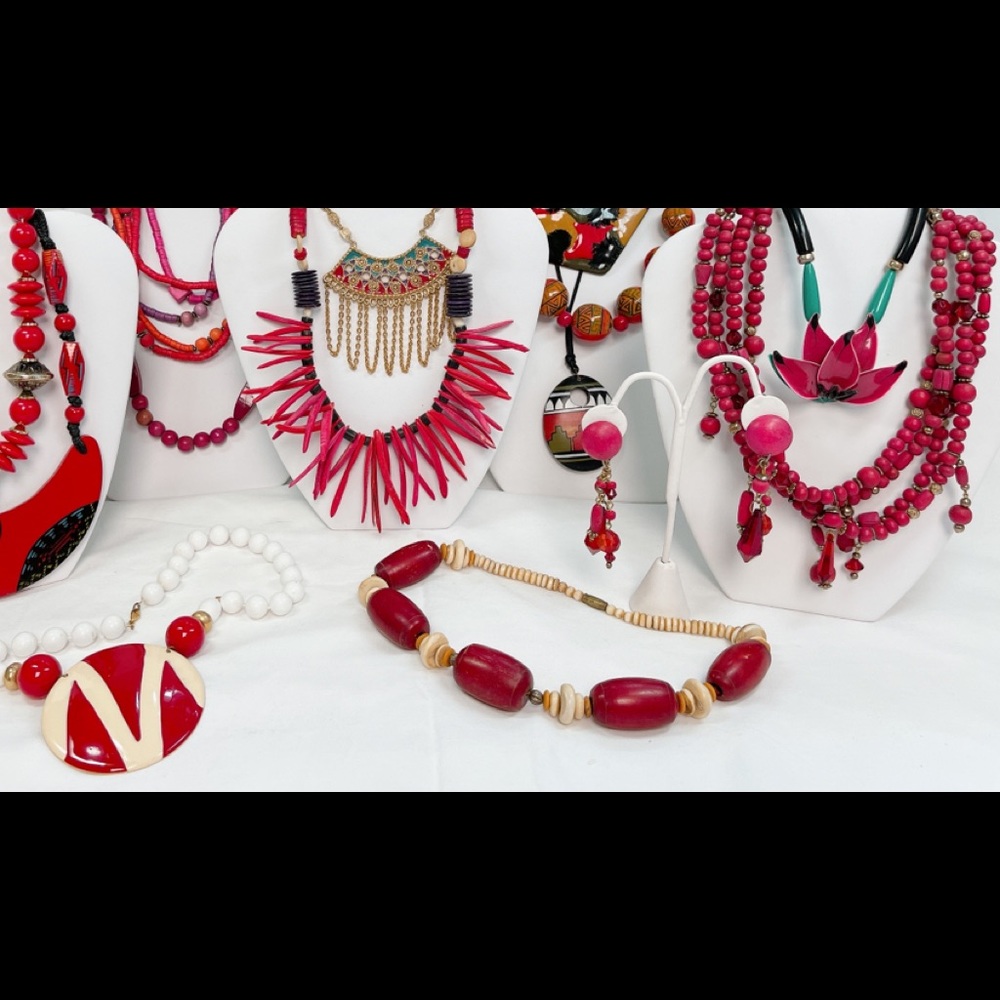 Vintage Red Chunky Boho Tribal Necklace Bundle